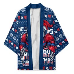 Personalized Newcastle Knights Christmas Kimono Australian Rugby Fans - Pixelated Ugly Xmas Pattern Mascot Santa