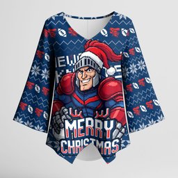 Personalized Newcastle Knights Christmas Kimono Sleeve Blouse Australian Rugby Fans - Pixelated Ugly Xmas Pattern Mascot Santa