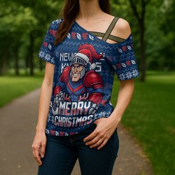 Personalized Newcastle Knights Christmas Cross Shoulder Shirt Australian Rugby Fans - Pixelated Ugly Xmas Pattern Mascot Santa