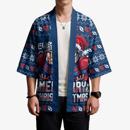 Personalized Newcastle Knights Christmas Kimono Australian Rugby Fans - Pixelated Ugly Xmas Pattern Mascot Santa