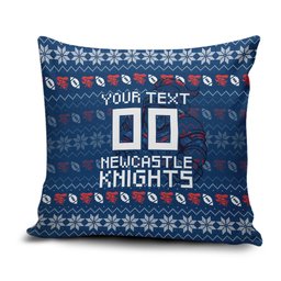 Personalized Newcastle Knights Christmas Pillow Cover Australian Rugby Fans - Pixelated Ugly Xmas Pattern Mascot Santa