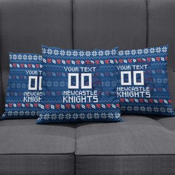Personalized Newcastle Knights Christmas Pillow Cover Australian Rugby Fans - Pixelated Ugly Xmas Pattern Mascot Santa