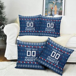 Personalized Newcastle Knights Christmas Pillow Cover Australian Rugby Fans - Pixelated Ugly Xmas Pattern Mascot Santa