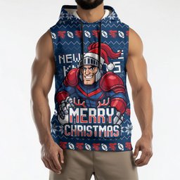 Personalized Newcastle Knights Christmas Sleeveless Hoodie Australian Rugby Fans - Pixelated Ugly Xmas Pattern Mascot Santa