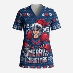 Personalized Newcastle Knights Christmas Scrub Top Australian Rugby Fans - Pixelated Ugly Xmas Pattern Mascot Santa