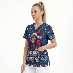 Personalized Newcastle Knights Christmas Scrub Top Australian Rugby Fans - Pixelated Ugly Xmas Pattern Mascot Santa