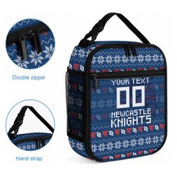 Personalized Newcastle Knights Christmas Lunch Bag Australian Rugby Fans - Pixelated Ugly Xmas Pattern Mascot Santa