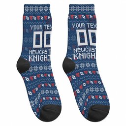 Personalized Newcastle Knights Christmas Crew Socks Australian Rugby Fans - Pixelated Ugly Xmas Pattern Mascot Santa