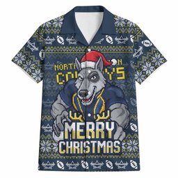 Personalized Cowboys Christmas Hawaiian Shirt Australian Rugby Fans - Pixelated Ugly Xmas Pattern Mascot Santa