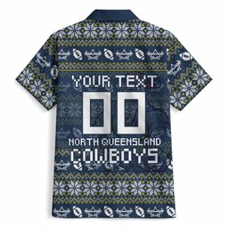 Personalized Cowboys Christmas Hawaiian Shirt Australian Rugby Fans - Pixelated Ugly Xmas Pattern Mascot Santa