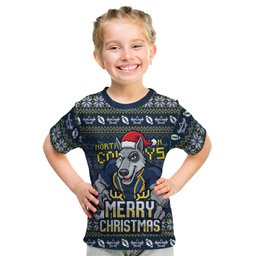 Personalized Cowboys Christmas Kid T Shirt Australian Rugby Fans - Pixelated Ugly Xmas Pattern Mascot Santa
