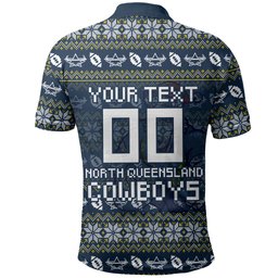 Personalized Cowboys Christmas Polo Shirt Australian Rugby Fans - Pixelated Ugly Xmas Pattern Mascot Santa