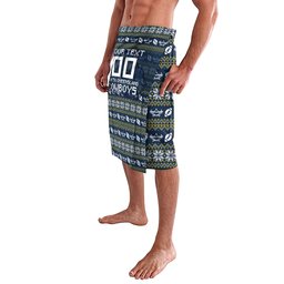 Personalized Cowboys Christmas Lavalava Australian Rugby Fans - Pixelated Ugly Xmas Pattern Mascot Santa