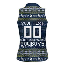 Personalized Cowboys Christmas Women Sleeveless Polo Shirt Australian Rugby Fans - Pixelated Ugly Xmas Pattern Mascot Santa