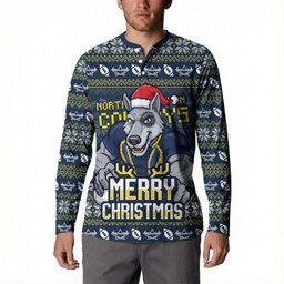 Personalized Cowboys Christmas Button Sweatshirt Australian Rugby Fans - Pixelated Ugly Xmas Pattern Mascot Santa