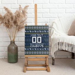 Personalized Cowboys Christmas Canvas Wall Art Australian Rugby Fans - Pixelated Ugly Xmas Pattern Mascot Santa