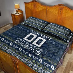Personalized Cowboys Christmas Quilt Bed Set Australian Rugby Fans - Pixelated Ugly Xmas Pattern Mascot Santa