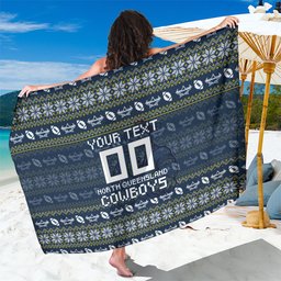Personalized Cowboys Christmas Sarong Australian Rugby Fans - Pixelated Ugly Xmas Pattern Mascot Santa