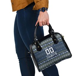 Personalized Cowboys Christmas Shoulder Handbag Australian Rugby Fans - Pixelated Ugly Xmas Pattern Mascot Santa
