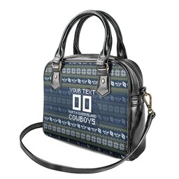 Personalized Cowboys Christmas Shoulder Handbag Australian Rugby Fans - Pixelated Ugly Xmas Pattern Mascot Santa