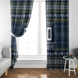 Personalized Cowboys Christmas Window Curtain Australian Rugby Fans - Pixelated Ugly Xmas Pattern Mascot Santa