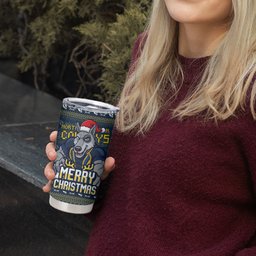 Personalized Cowboys Christmas Tumbler Cup Australian Rugby Fans - Pixelated Ugly Xmas Pattern Mascot Santa