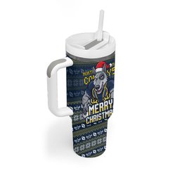 Personalized Cowboys Christmas Tumbler With Handle Australian Rugby Fans - Pixelated Ugly Xmas Pattern Mascot Santa