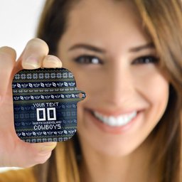 Personalized Cowboys Christmas AirPods Case Australian Rugby Fans - Pixelated Ugly Xmas Pattern Mascot Santa