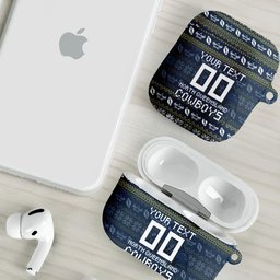 Personalized Cowboys Christmas AirPods Case Australian Rugby Fans - Pixelated Ugly Xmas Pattern Mascot Santa