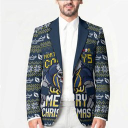Personalized Cowboys Christmas Blazer Australian Rugby Fans - Pixelated Ugly Xmas Pattern Mascot Santa