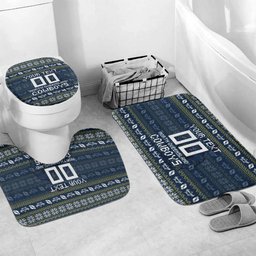 Personalized Cowboys Christmas Bathroom Set Australian Rugby Fans - Pixelated Ugly Xmas Pattern Mascot Santa