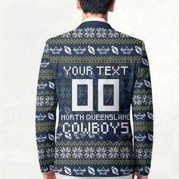 Personalized Cowboys Christmas Blazer Australian Rugby Fans - Pixelated Ugly Xmas Pattern Mascot Santa