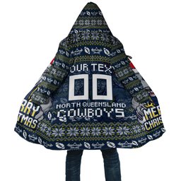 Personalized Cowboys Christmas Cloak Australian Rugby Fans - Pixelated Ugly Xmas Pattern Mascot Santa