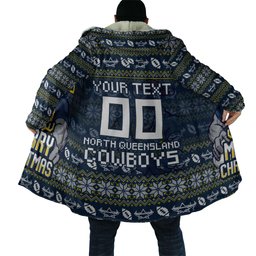 Personalized Cowboys Christmas Cloak Australian Rugby Fans - Pixelated Ugly Xmas Pattern Mascot Santa