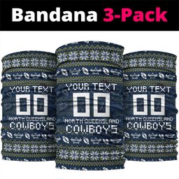 Personalized Cowboys Christmas Neck Gaiter Australian Rugby Fans - Pixelated Ugly Xmas Pattern Mascot Santa