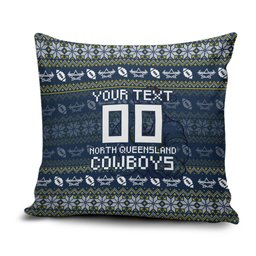 Personalized Cowboys Christmas Pillow Cover Australian Rugby Fans - Pixelated Ugly Xmas Pattern Mascot Santa