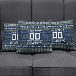 Personalized Cowboys Christmas Pillow Cover Australian Rugby Fans - Pixelated Ugly Xmas Pattern Mascot Santa