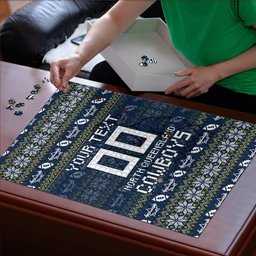 Personalized Cowboys Christmas Puzzle Australian Rugby Fans - Pixelated Ugly Xmas Pattern Mascot Santa