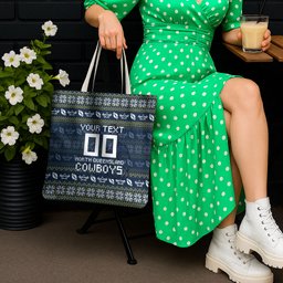 Personalized Cowboys Christmas Tote Bag Australian Rugby Fans - Pixelated Ugly Xmas Pattern Mascot Santa