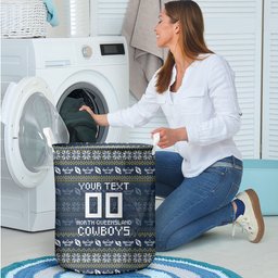 Personalized Cowboys Christmas Laundry Basket Australian Rugby Fans - Pixelated Ugly Xmas Pattern Mascot Santa