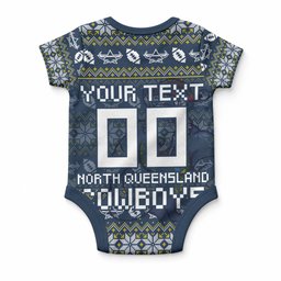 Personalized Cowboys Christmas Baby Onesie Australian Rugby Fans - Pixelated Ugly Xmas Pattern Mascot Santa