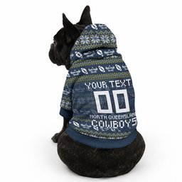 Personalized Cowboys Christmas Pet Hoodie Australian Rugby Fans - Pixelated Ugly Xmas Pattern Mascot Santa