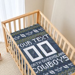 Personalized Cowboys Christmas Baby Bed Cover Australian Rugby Fans - Pixelated Ugly Xmas Pattern Mascot Santa