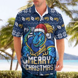Personalized Parramatta Eels Christmas Hawaiian Shirt Australian Rugby Fans - Pixelated Ugly Xmas Pattern Mascot Santa