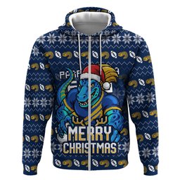 Personalized Parramatta Eels Christmas Hoodie Australian Rugby Fans - Pixelated Ugly Xmas Pattern Mascot Santa