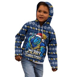 Personalized Parramatta Eels Christmas Kid Hoodie Australian Rugby Fans - Pixelated Ugly Xmas Pattern Mascot Santa