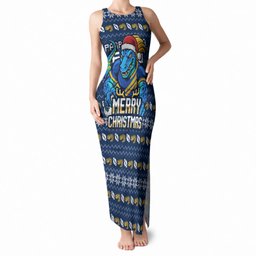 Personalized Parramatta Eels Christmas Tank Maxi Dress Australian Rugby Fans - Pixelated Ugly Xmas Pattern Mascot Santa