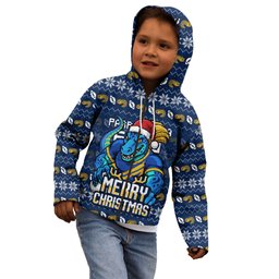 Personalized Parramatta Eels Christmas Kid Hoodie Australian Rugby Fans - Pixelated Ugly Xmas Pattern Mascot Santa