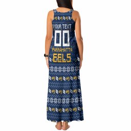 Personalized Parramatta Eels Christmas Tank Maxi Dress Australian Rugby Fans - Pixelated Ugly Xmas Pattern Mascot Santa