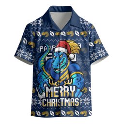 Personalized Parramatta Eels Christmas Kid Hawaiian Shirt Australian Rugby Fans - Pixelated Ugly Xmas Pattern Mascot Santa